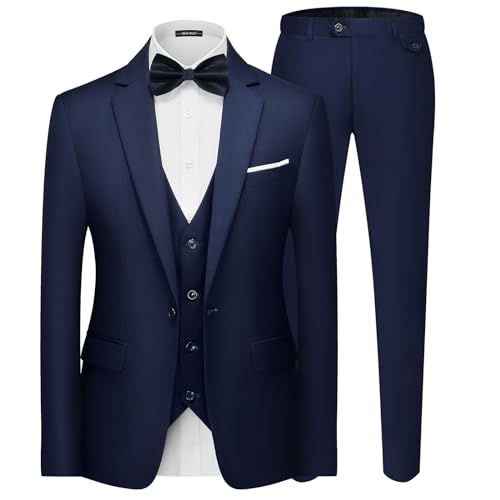 QUELDRA Herren Anzüge Slim Fit 3 Teilig EIN Knopf Anzug für Hochzeit Business Herrenanzug Sakko Hose Weste
