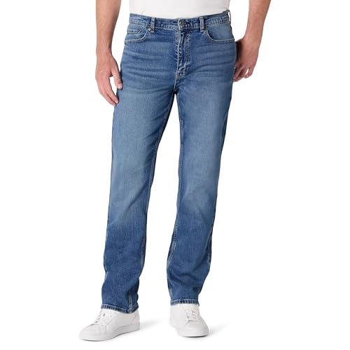 Amazon Essentials Herren Leicht elastische Straight Fit-Jeans, Getöntes Mittelblau, 32W / 30L