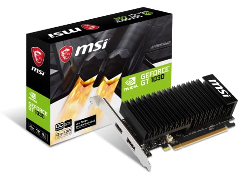 MSI NVIDIA GEFORCE GT 1030 2GHD4 LP OC Grafikkarte '2 GB GDDR4, 1518 MHz, Low Profile Design, DisplayPort, HDMI, passives lüfterloses Kühlsystem Schwarz
