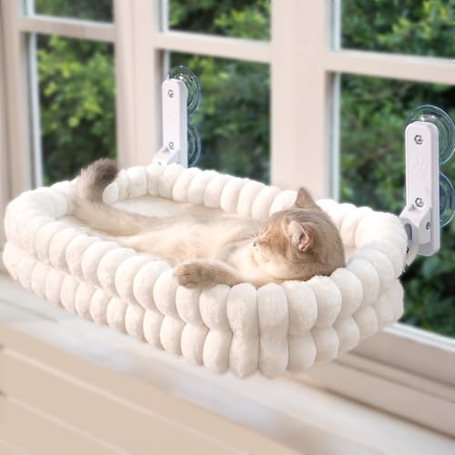CheerPals Katzen Fensterliege, Weich Abnehmbarem Wendebezug Hängematte, Faltbare Katzenliege, Fenster Katzenbett mit Stabiles Stahlgestell und Saugnäpfe, Halt bis 18kg