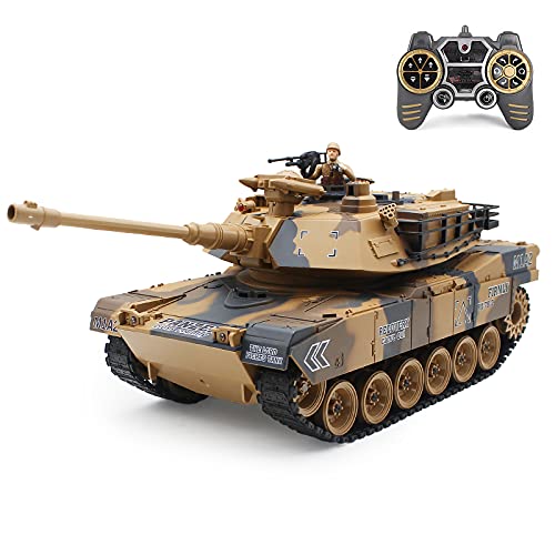 fisca 1/18 RC Panzer 2.4 GHz, 15 Kanal M1A2 RC Tank mit Schussfunktion und Rauch – Abrams Main Battle Tank Militär Spielzeug für Kinder und Erwachsene