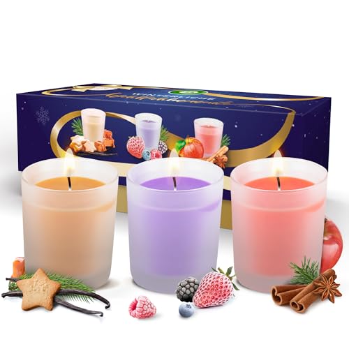 Air Wick Wohlfühl-Duftkerze Geschenkset - winterliche Düfte mit ätherischen Ölen - 3 x Duftkerzen im Glas in schöner Geschenkbox