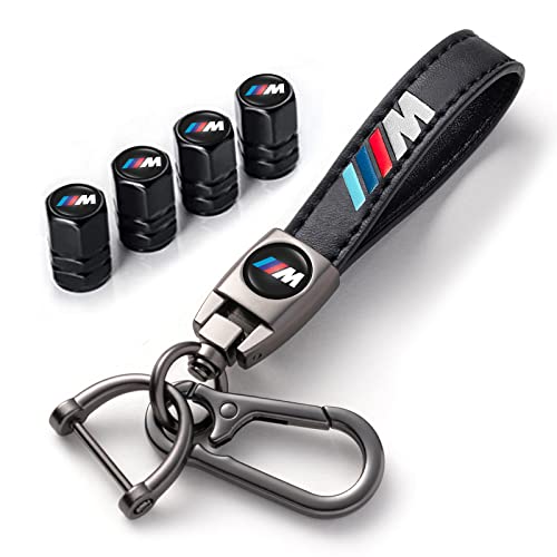 für BMW M Schlüsselanhänger mit Ventilkappen, Leder Schlüsselring und Ventilkappen Combo für BMW M M2 M4 M5 M6 M8 X1 X2 X3 X5 X6 M135i M240i Z4 328i X7