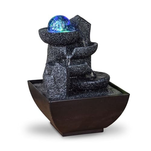 Zen Light SCFR22-C3 Innen geschlossener Kreislauf -Tischbrunnen, farbenfrohe LED -Licht, 18cm Höhe, Kastanie
