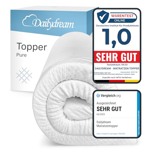 Dailydream Matratzen Topper 140x200cm | Memory Foam | 5cm hoch | Edition Pure, Model M | Zertifiziert & ergonomisch für unbequeme Matratze, Boxspringbett & Gästebett | Mattress Topper 140x200