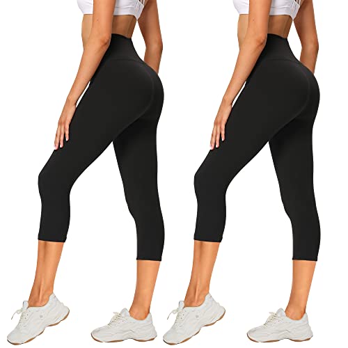 AMIYOYO 2er Pack Leggings Damen 3/4 High Waist Capri Leggins Blickdicht Kurze Sporthose Elastische Bauchweg Hosen für Yoga Fitness Outdoor Freizeit