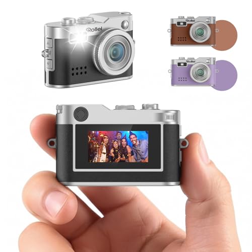 Rollei Minidigitalkamera Vintage Schwarz, 1080P FHD Kleine Retro Digitalkamera mit 0,96 Zoll Farbbildschirm 2MP Daumenkamera Kompakte Fotokamera mit Blitz & Aufzeichnung, Mini-Digital-Kamera-Klein