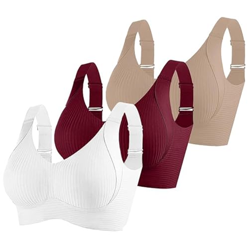3er Pack Damen Push Up BH ohne Bügel aus Baumwolle Sexy und Bequem mit Starkem Halt für Große Brüste Verstellbarer Bra Set in Klassischem Design