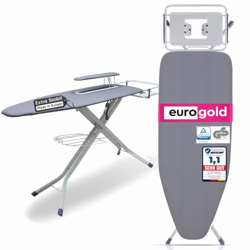 EUROGOLD Großes XXL Bügelbrett für Dampfbügelstation 130x48cm (Grau)