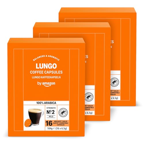 by Amazon Lungo Dolce Gusto kompatible Kaffeekapseln 48 Kapseln (3 Packungen mit je 16 Stück)