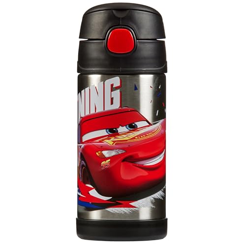 Thermos kids FUNTAINER STRAW BOTTLE DISNEY 0,35 l, Cars, Thermoflasche Kinder aus Edelstahl mit Trinkhalm, 12 h kalt, spülmaschinenfest, dicht ohne Kohlensäure, Disney Flasche für Kita, Schule