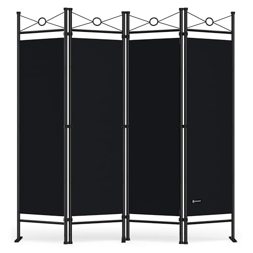 DEUBA® Trennwand 180x160cm 4 teilig Blickdicht Freistehend Faltbar Stabil Indoor Wohnzimmer Schlafzimmer Büro Raumteiler Spanische Wand Paravent Schwarz