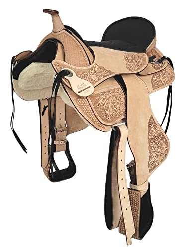 A&M Reitsport Baumloser Westernsattel Utah ECO aus Büffelleder hoher Qualität, Größe:17 Zoll
