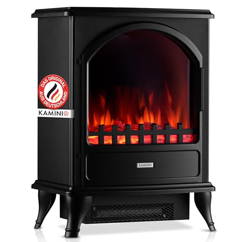 KAMINIO Elektrokamin Leni - Elektrischer Kaminofen mit Heizung, 3D-Flammeneffekt (Schwarz)