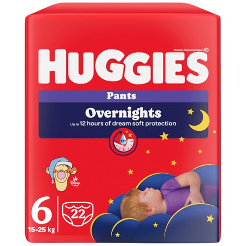 Huggies Overnight Windeln für die Nacht, Größe 6 (15-25 kg), saugfähige Windeln für die Nacht, Disney-Design, Packung mit 22 Höschen