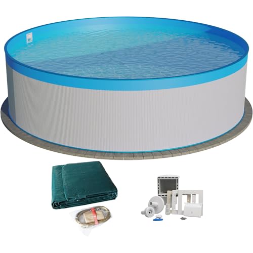 Planet Pool Stahlwandpool Set (3-teilig) rund 350x120 cm, Stahl 0,4 mm weiß, Folie 0,3 mm blau, Overlap