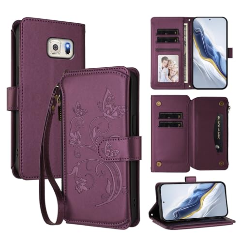JayModCase Hülle für Samsung Galaxy S6 Edge Wallet Case Premium PU Leder Magnetische Flip Folio Design Ständerfunktion Handy Hüllen Handyhülle für Samsung S6 Edge - Dunkelviolett