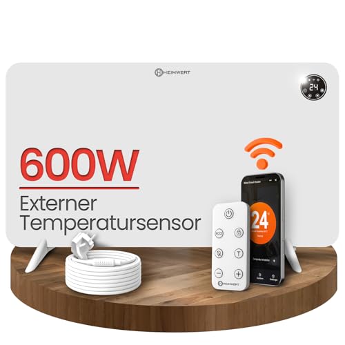 HEIMWERT Infrarot Wandheizung - Sofort Wohlfühlwärme - Senkt Heizkosten enorm - Luxusausstattung mit Thermostat + App - Langlebig, Geräuschlos - 2in1 Wandmontage und Standgerät (450, Watt)