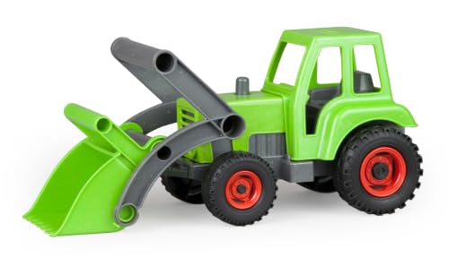 Lena 04213 EcoActives Traktor mit Frontlader, Nutzfahrzeug ca. 35 cm, robuster grüner Trecker mit Schaufel, natürlicher Holzgeruch durch ökologischen Holzanteil, Spielfahrzeug für Kinder ab 2 Jahre