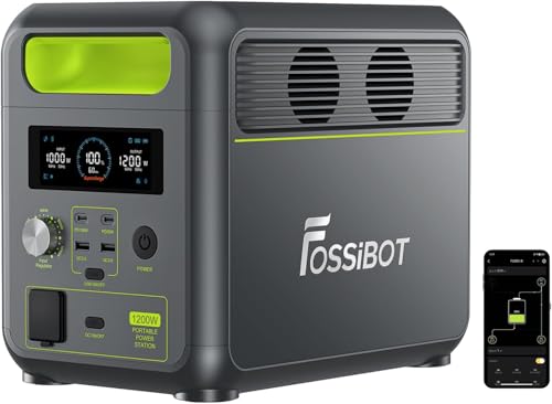 FOSSiBOT Tragbare Powerstation F1200, 1024Wh LiFePO4 Solargenerator mit 2 1200W AC (Spitze 2400W), 100W Typ-C, 0-100% Akku in 45 Min Power Station, für Camping, Wohnmobil, RV, Reisen