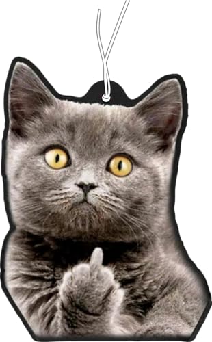 2x Duftbaum mit Katze zeigt Mittelfinger Motiv, Auto lustig Duftspender, Autoduft tuning, Lufterfrischer, Duftanhänger Wagen, Duftbaum Set Wagen