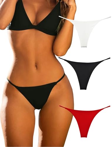 KUKU PANDA G String Tangas für Damen aus Baumwolle Frauen Unterwäsche Sexy Höschen Nahtlose Slips Thongs 3er Pack Set (Schwarz, Rot, Weiß, Small)