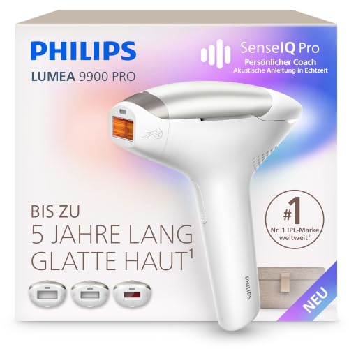 Philips Lumea 9900 Pro IPL-Haarentfernungsgerät - bis zu 5 Jahre seidig glatte Haut, Anwendung zu Hause, medizinisch zertifiziert, 3 Aufsätze: Körper, Gesicht, empfindliche Stellen, BRC331/00