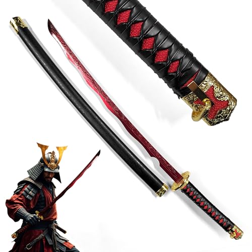 Elden Ring - Rivers of Blood Katana mit Scheide, 97 cm Gesamtlänge, hochwertiges Stahl-Schwert, Sammler- und Cosplay-Replik mit Hartholzgriff und Lederwicklung, Geschenk für Gamer und Anime Fans