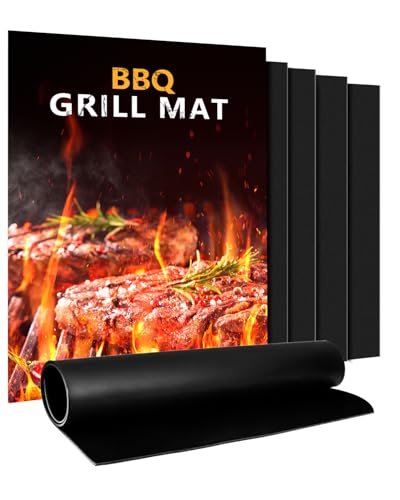 BBQ Grillmatte für Gasgrill | 5er Set Grillmatten Teflon Grillplatte,Antihaft Grill Matte Backmatte (40 * 32CM), Wiederverwendbar Grill Matten für Gasgrill, Verbesserter Backpapier PFOA-Fre