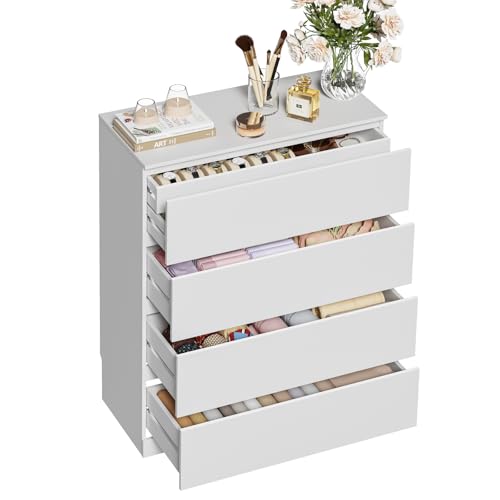 Kommode mit 5 Schubladen, 75B cm, Kommode mit Versteckter Schublade, Weiß