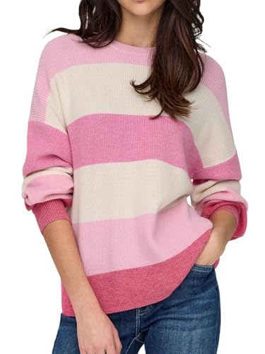 ONLY Damen Onlatia L/S Stripe Pullover KNT Noos Sweater, Pink Lady/Stripes:w. Jetstream/Moonlight/Pink Yarrow,M