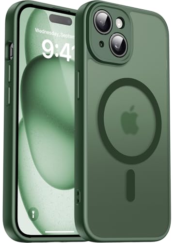 Natiiozie Magnetisch Hülle für iPhone 15, Matt Dunkelgrün