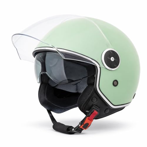 VINZ Tobia Jethelm mit Doppelvisier | Roller Helm mit Sonnenblende | In Gr. XS-XXL | ECE 22.06 Zertifiziert | Motorradhelm mit Visier |Viele Farben Erhältlich - Mint