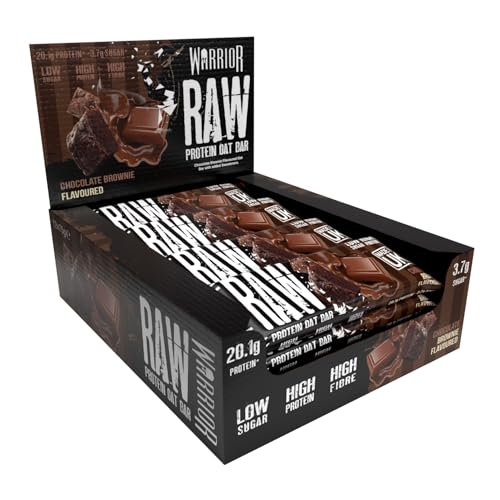 Warrior Raw Protein Riegel Flapjack 12 x 75 g (Schoko-Brownie) – Zuckerarmer, ballaststoffreicher Mahlzeitenersatz & Frühstücks-Hafer-Snack für Energie, muskelaturaufbau & Sättigung