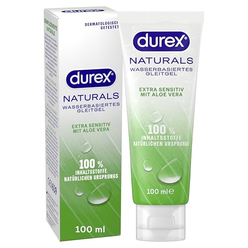 Durex Naturals Extra Sensitiv Gleitgel – 100% natürliches Gleitmittel mit Aloe Vera Extrakt – Dermatologisch getestet & pH-freundlich – 100 ml (1 x 100 ml)