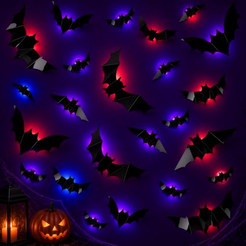24 Stück Halloween Fledermaus Deko mit LED Outdoor Innen Fensterbilder
