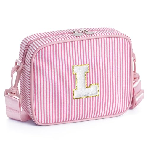 YOOLIFE Geschenk Tasche Mädchen 3 4 5 6 7 8 9 10 11 12 Jahre, Buchstaben Umhängetasche Mädchen Schultertasche Geldbörse, Personalisiert Geburtstagsgeschenk für Teenager Kinder Schwester Nichte, Rosa L