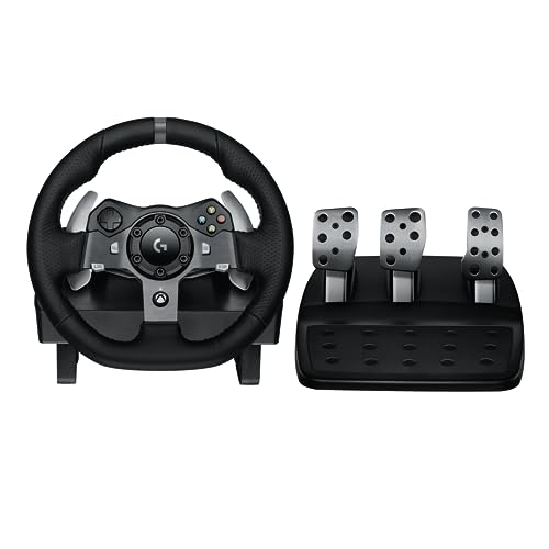 Logitech G920 Driving Force Gaming Rennlenkrad, Zweimotoriges Force Feedback, 900° Lenkbereich, Racing Leder-Lenkrad, Verstellbare Edelstahl Bodenpedale, für Xbox Series X|S, Xbox One, PC - Schwarz