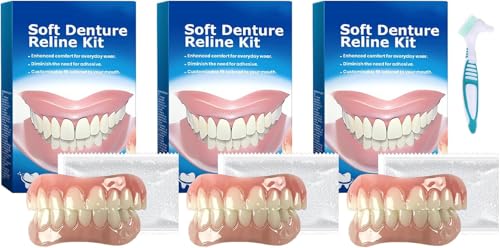 3 Sets Gebiss Zahnersatz Prothese Komplett Silikon Zahnprothese Silikon Prothese Dentures Künstliche Zähne zum Aufstecken Kaschieren Effektiv Schiefe Oder Fehlende Zähne mit 1 Zahnbürsten