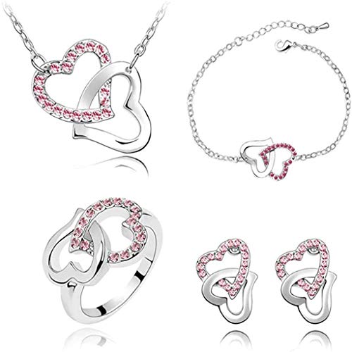 Kristall Herz Halskette Armband Ohrring Ring Schmuck vierteiliges Set Damen Mädchen Valentinstag Geburtstag Geschenk