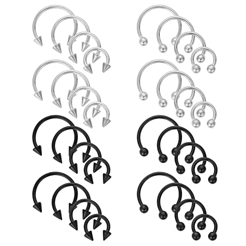 32 Stück Septum Hufeisen Piercing Set - Hufeisenringe Chirurgenstahl 16G Verschiedene Größen Nasenscheidewand Hufeisen Creolen Augenbrauen Creolen Lippe Septum Piercing Schwarz Damen Herren