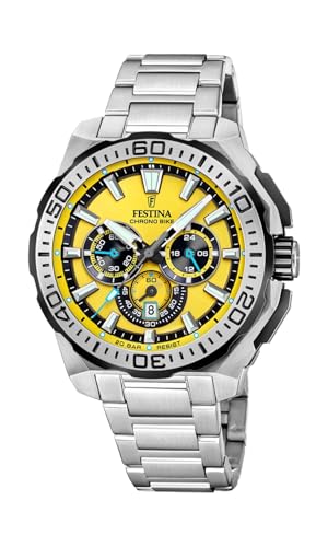Festina Herrenuhr Analog - Edelstahl 316L Silber - Quarzwerk - Chronograph - Datum - Gehärtetes Mineralglas - Wasserdicht 20 ATM - F20724/4 Chrono Bike