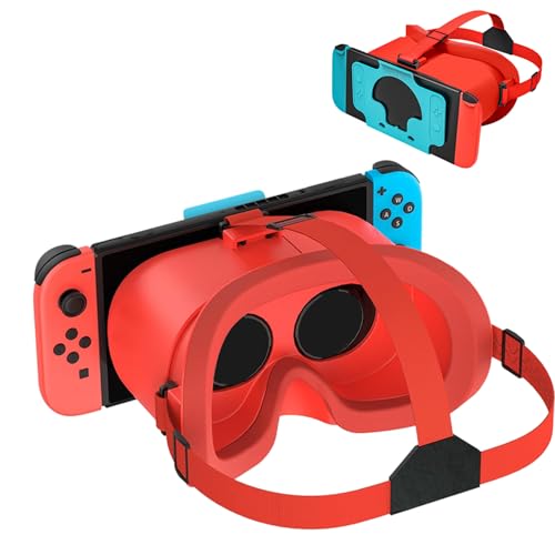 VR-Headset, für Nintendo Switch & Switch OLED konzipiert, VR-Brille mit verstellbaren HD-Objektiven und bequemem Kopfgurt, 3D-Brille für Nintendo Switch OLED (Rot)