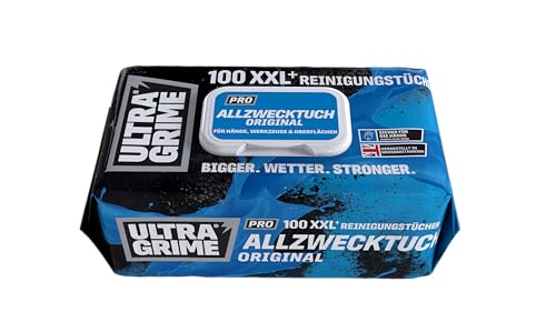 UltraGrime Pro Multiuse Cleaning Wipes | Industrielle Tücher zur Entfernung von Fett, Öl, Farbe und Tinte | 100 extragroße Feuchttücher, 38 cm x 25 cm