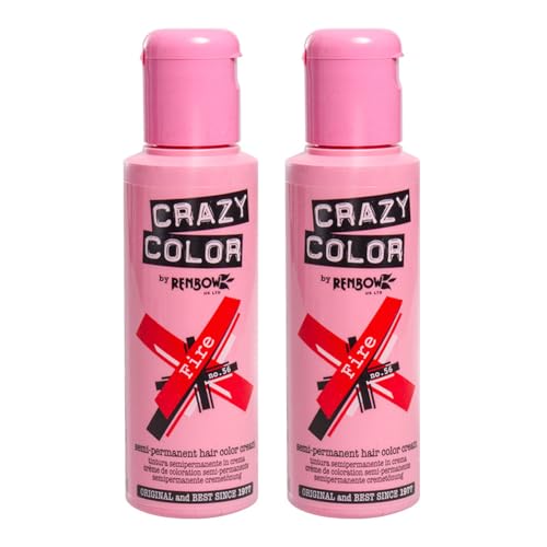 2x Crazy Color Semi-Permanente Haarfarbe 100ml (Fire Red - Feuerrot)