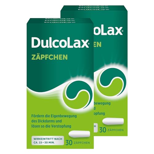 DulcoLax Zäpfchen gegen Verstopfung | 2 x 30 Stk | Abführmittel bei Verstopfung mit Bisacodyl | Befreien schnell und gut verträglich von akuter Verstopfung | Schnelle Wirkung nach ca. 15-30 Minuten