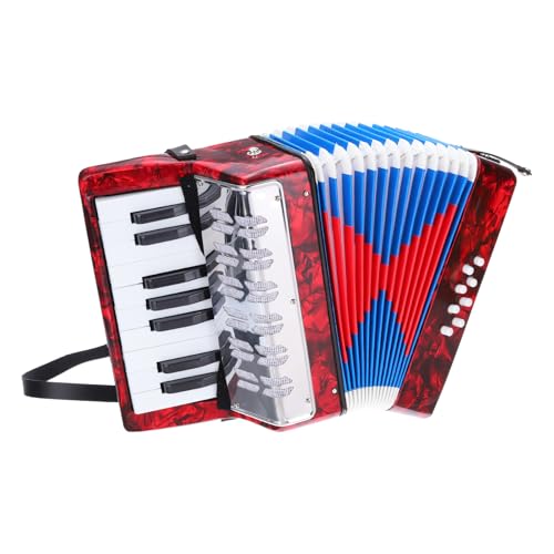 QUARKZMAN Akkordeon, 17 Tasten 8 Bassknopf Ziehharmonika Mini Musikinstrument Leicht für Erwachsene Anfänger Bildung, Rot