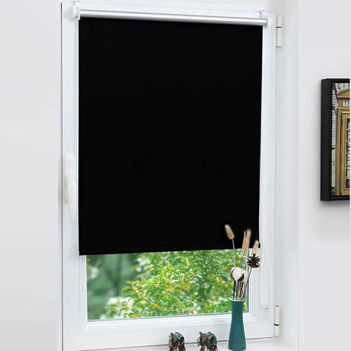 Grandekor Verdunklungsrollo ohne Bohren Schwarz 55 x 170cm(Stoffbreite 55cm) Rollos für Fenster ohne Bohren & mit Bohren,Verdunkelungsrollo Thermorollo Klemmrollo Fensterrollo verdunkelung Hitzeschutz