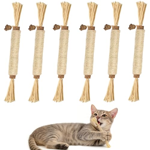 Nepfaivy Katzenspielzeug Katzenminze Sticks 6 Stück - Natürliches Matatabi Stick Katzenminze Spielzeug für Katzen Zahnpflege und gegen Mundgeruch, Interaktives Kauspielzeug für Katzen Sicher zum Kauen