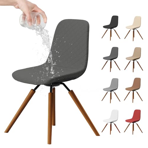 Dioxide Stretch Stuhlhussen 4er Set, Wasserdicht Stuhlbezüge Moderne Stretch Stuhlhussen,Universelle Jacquard Stuhlbezüge Waschbar& Abnehmbar für Esszimmer, Hotel, Partys (Dunkelgrau/Dark Grey 4PCS)